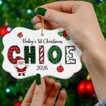 Ornement de Noël personnalisé Père Noël Alphabet Élément de Noël Forme irrégulière Ornement en céramique avec nom Cadeau de Noël pour la famille Amis
