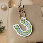 Personalised Embroidered Lucky Horseshoe Glitter U-Shaped Bag Charm with Text Back to School Baby Shower Christmas Gift for Kids Students