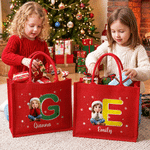 Personalized Santa Hat Initial 3D-Style Character Artwork Photo Large Capacity Red Tote Bag with Name Christmas Gift for Kids Family