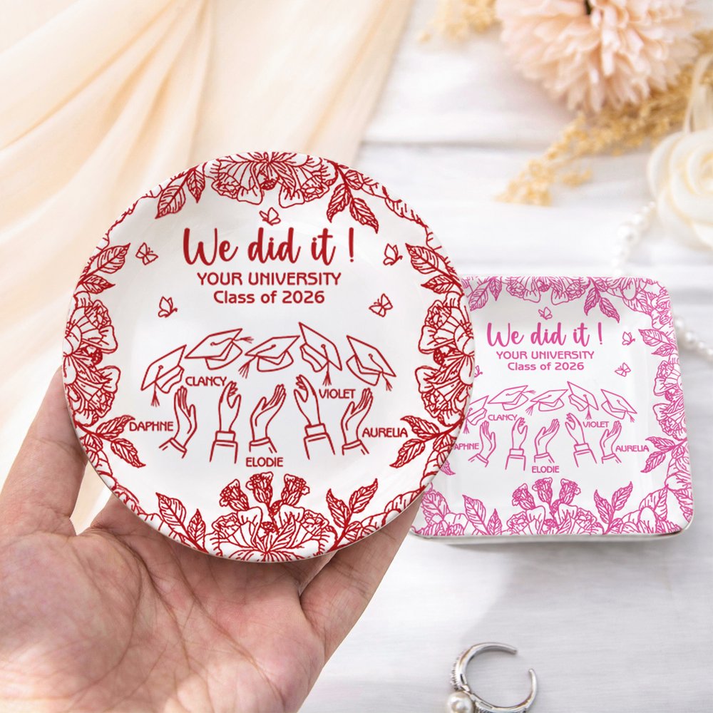 Personalizzato Multicolore Graduation Cap Toss Design Ceramic Trinket Jewelry Dishish con nome e anno Home Decor Graduation Gift per amici laureati 4