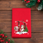 Serviette de table de Noël personnalisée « Père Noël et bonhomme de neige » en 100 % coton résistant, avec prénom et initiale – Cadeau de Noël pour la famille et les amis