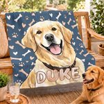 Manta suave personalizada con foto de tu mascota en acuarela y diseño de espina de pescado, con su nombre; ideal para uso diario, como regalo de cumpleaños o por la adopción de una mascota, para amant