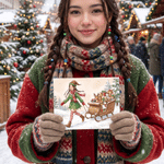 Personalized Christmas Theme Illustration Style Photo Greeting Card with Text Christmas Holiday New Year Gift for Family Friends