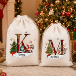 Personalized Santa Claus Snowman Christmas Tree Drawstring Canvas Gift Bag with Name and Initial Christmas Gift for Kids Family
