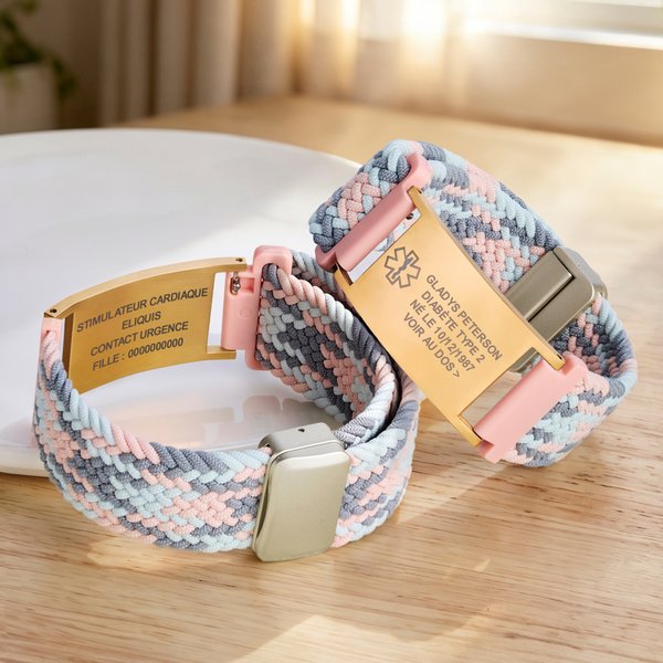 Bracelet d'identification personnalisé avec message d'alerte médicale - Bracelet réglable à fermoir magnétique - Cadeau pour seniors et malades