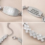 Personalized Cubic Zirconia Medical Alert ID Bracelet with Engraved Text Emergency Gift for Diabetes Allergies Epilepsy