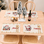 Personalized Christmas Theme Santa Snowflake Bell Table Runner Placemats Set with Name Dining Table Decor Christmas Holiday Gift for Family Friend