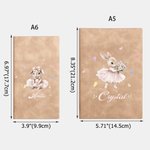Carnet personnalisé en cuir synthétique A5/A6 avec illustration d'un lapin dansant au ballet et de fleurs à l'aquarelle, avec prénom gravé – Cadeau de rentrée scolaire pour les passionnés de lecture