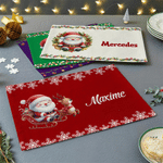 Personalized Christmas Theme Santa Snowflake Bell Table Runner Placemats Set with Name Dining Table Decor Christmas Holiday Gift for Family Friend