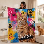 Couverture personnalisée avec photo et nom d'animal de compagnie - Effet graffiti - Cadeau anniversaire pour amoureux des animaux