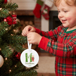Personalized Teddy Bear Initial Ceramic Christmas Ornament with Name and Year Ribbon Home Decor Baby's First Christmas Gift for Kids Family