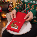 Serviette de table de Noël personnalisée « Père Noël et bonhomme de neige » en 100 % coton résistant, avec prénom et initiale – Cadeau de Noël pour la famille et les amis