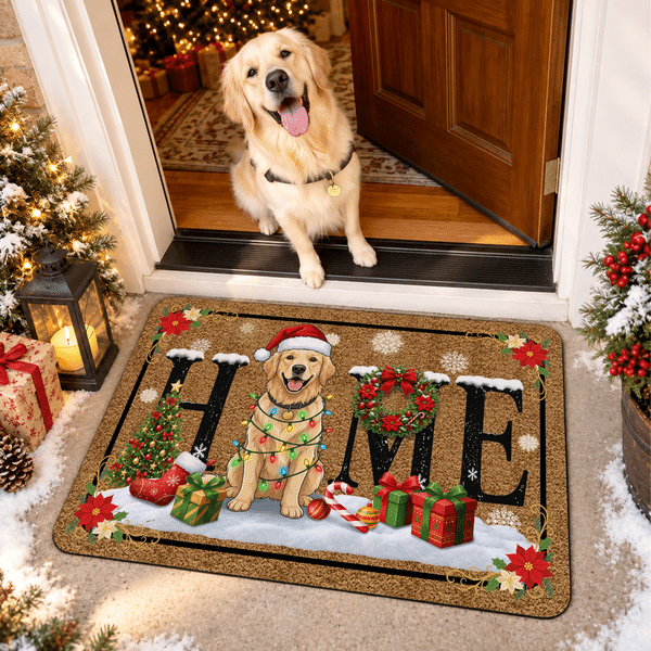 Paillasson de Noël personnalisé avec portrait festif de votre animal de compagnie et photo – Décoration d’intérieur – Cadeau de Noël pour les familles possédant un animal de compagnie