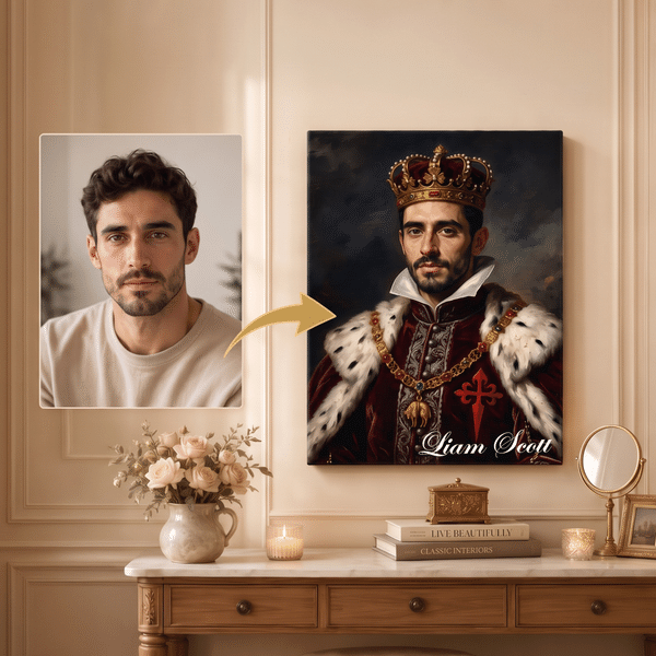 Personalized Classicism Oil Painting Style Adult Photo Canvas Prints with Name Home Decor Birthday Gift for Woman Man