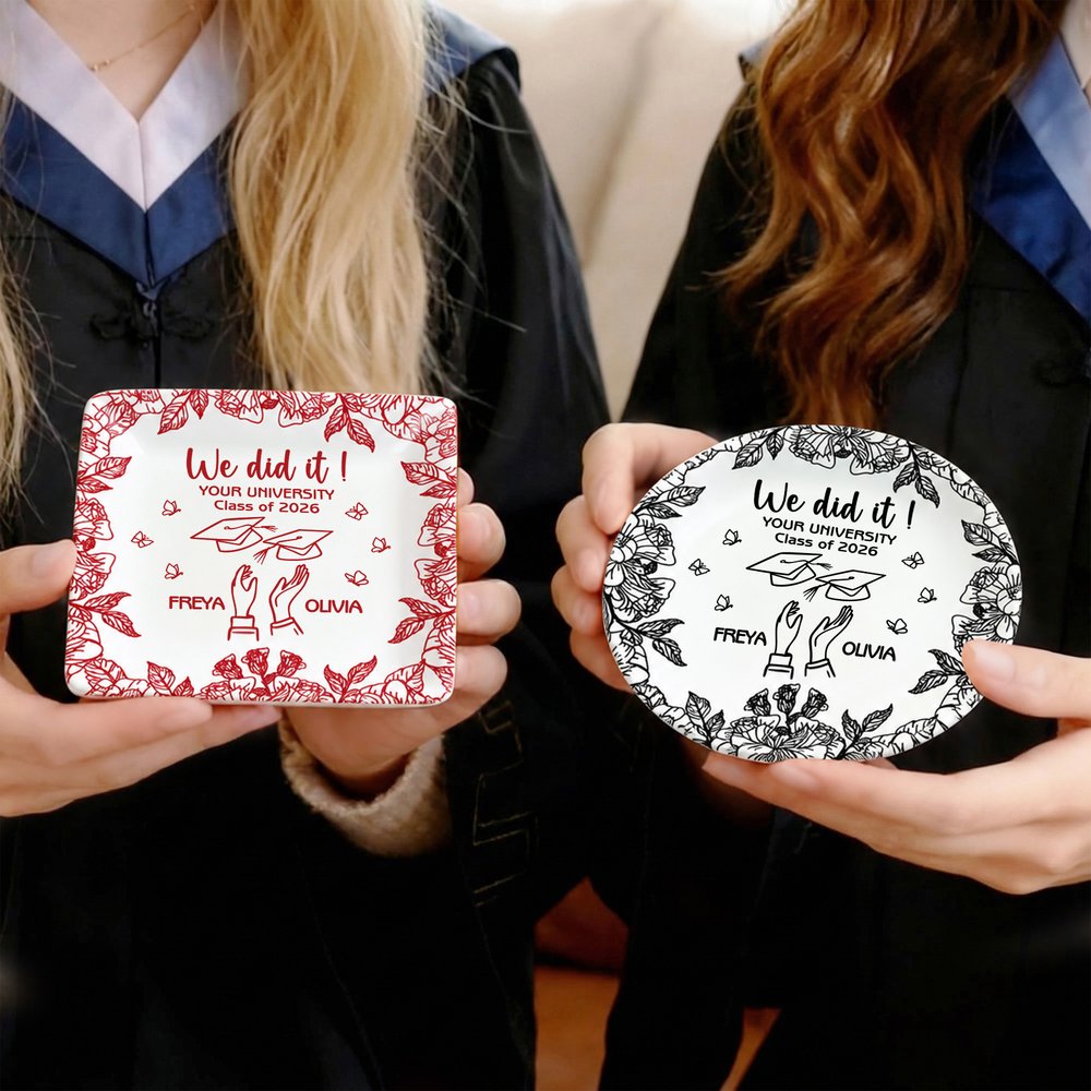 Personalizzato Multicolore Graduation Cap Toss Design Ceramic Trinket Jewelry Dishish con nome e anno Home Decor Graduation Gift per amici laureati 5