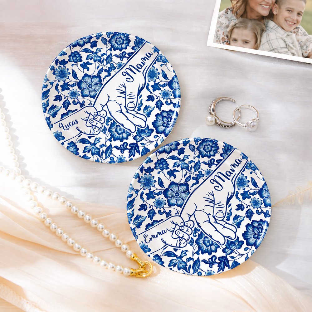 Personlig Chinoiserie Flower Hands in Hands Ceramic Trinket Smyckeskål med 1-10 namn Mors dag Födelsedagspresent till mamma mormor 2