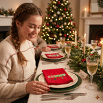 Personalisierte Weihnachtsserviette mit Weihnachtsmann, Rentier und Süßigkeiten-Weihnachtsbaum-Motiv – schnell saugfähig, aus 100 % Baumwolle, mit Namen – Weihnachtsgeschenk für Freunde