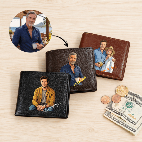 Portefeuille personnalisé en cuir synthétique, style bande dessinée, avec prénom – Cadeau d'anniversaire ou de Noël pour papa, homme ou mari, à usage quotidien