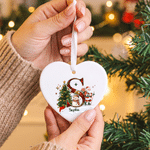 Décoration de Noël personnalisée en céramique, ronde, sur le thème de Noël : Père Noël, bonhomme de neige, sapin de Noël et cœur, avec prénom. Cadeau de Noël pour la famille et les amis.