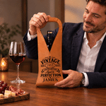 Spersonalizowana torba na wino z imitacji skóry PU z etykietą w stylu vintage, z imieniem i rokiem – prezent na emeryturę, rocznicę lub urodziny dla taty, miłośnika wina