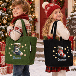 Personalised Christmas Sock Initial Large Capacity Corduroy Tote Bag with Name Travel Essential Christmas Gift for Family Friend
