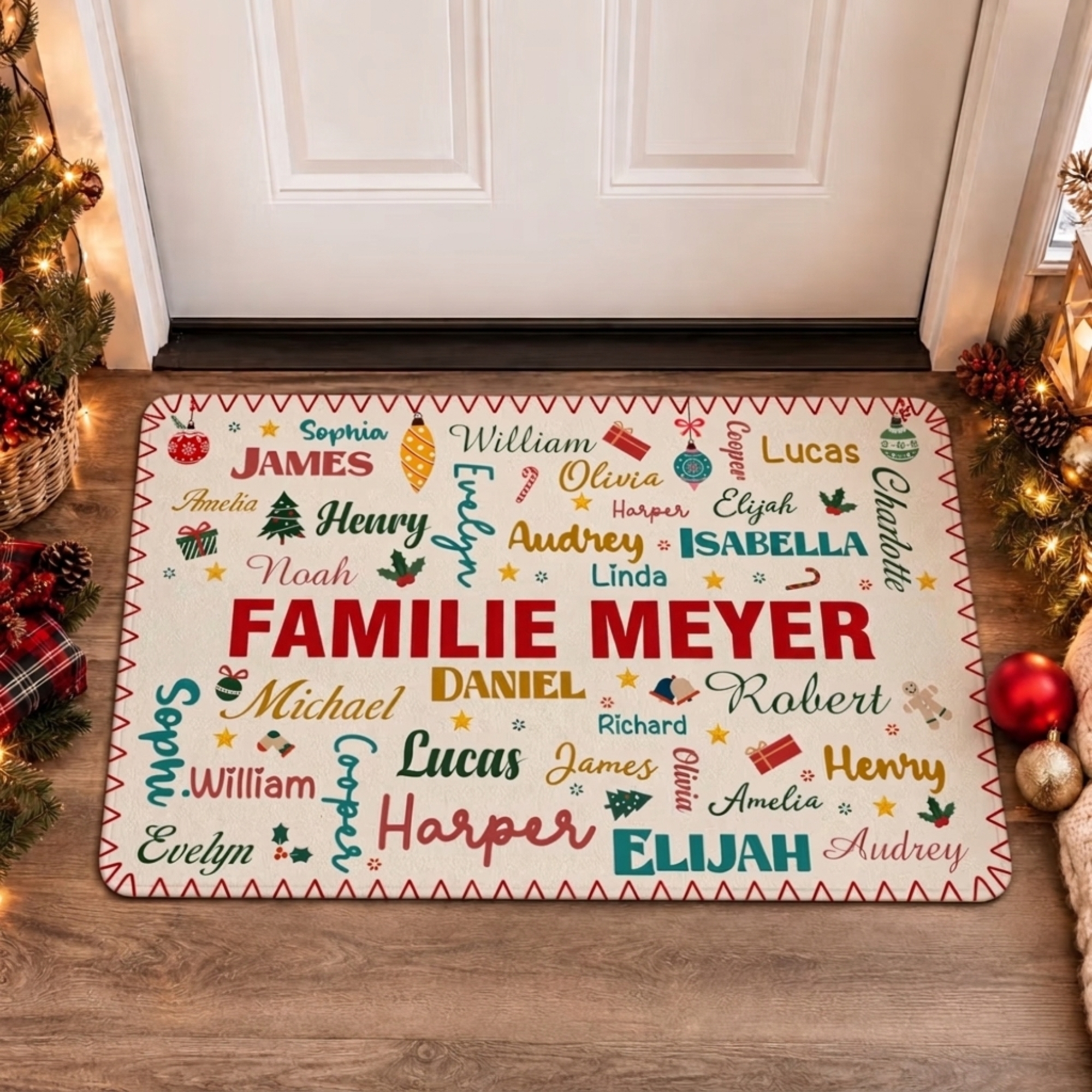 Personalisierte Weihnachts-Wortwolke Fußmatte | mit Namen & Text | Rutschfester Türvorleger | Weihnachten Geschenk für Familie