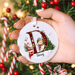 Décoration de Noël personnalisée en céramique, ronde, sur le thème de Noël : Père Noël, bonhomme de neige, sapin de Noël et cœur, avec prénom. Cadeau de Noël pour la famille et les amis.