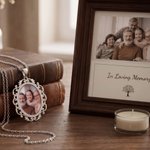 Personalised Cardinal Butterfly Olive Branch Border Photo Necklace with Engraved Text Dainty Jewellery Memorial Sympathy Gift for Loss of Loved One