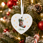 Personalized Christmas Sock Initial Heart Round Ceramic Ornament with Name Tree Decor Christmas Gift for Family Friend