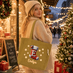 Personalised Christmas Sock Initial Large Capacity Corduroy Tote Bag with Name Travel Essential Christmas Gift for Family Friend