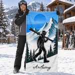 Personalised Ski Silhouette Quick-Drying Microfiber Sports Towel with Name Outdoor Activity Use Ski Trip Birthday Gift for Ski Lovers