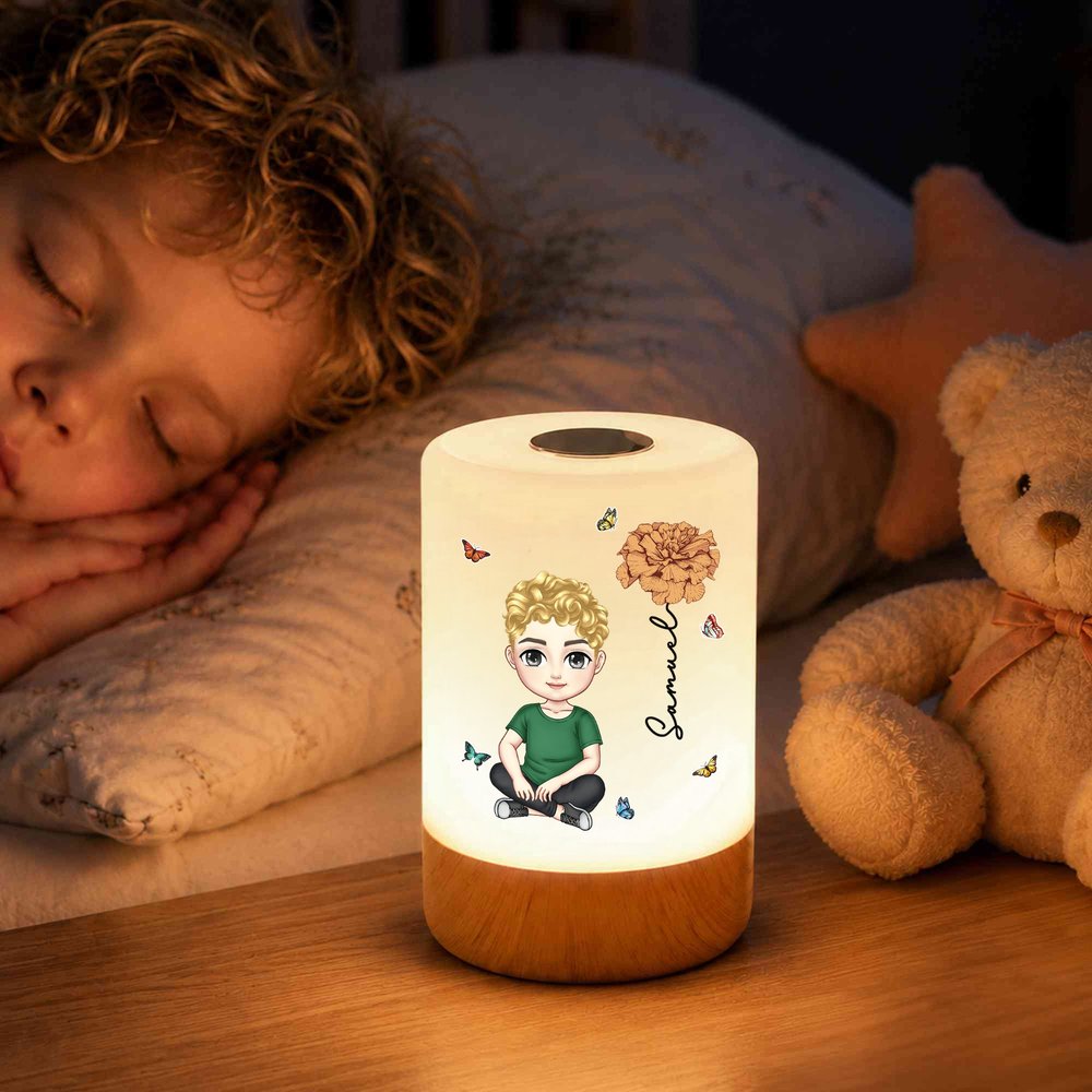 Personalised Cartoon Character Birth Flower Dimmable Touch LED Night Light with Name and Adjustable Colors Home Decor Birthday Gift for Kid Family 5