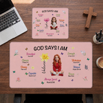 Tapis de souris antidérapant personnalisé avec illustration en 3D, motif cartoon, photo, fleur de naissance et nom – Accessoires de bureau – Cadeau de Noël ou de baptême pour les chrétiens