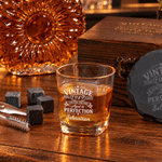 Set personalizzato con bicchiere da whisky vintage e scatola in legno 