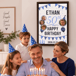 Ballon drapeau triangulaire personnalisé « Joyeux anniversaire » – 2 à 5 photos – Imprimés sur toile – Décoration d'intérieur – Expédié depuis les États-Unis – Cadeau d'anniversaire pour les grandes é