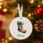 Personalized Christmas Sock Initial Heart Round Ceramic Ornament with Name Tree Decor Christmas Gift for Family Friend
