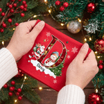Serviette de table de Noël personnalisée « Père Noël et bonhomme de neige » en 100 % coton résistant, avec prénom et initiale – Cadeau de Noël pour la famille et les amis
