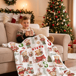 Personalised Christmas Cartoon Teddy Bear Soft Throw Blanket with Name and Initial Home Decor Christmas Gift for Kid Toddler Baby