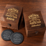 Set personalizzato con bicchiere da whisky vintage e scatola in legno 
