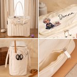 Borsa portalavoro grande in tela personalizzata, con foto a cartone animato, tasche per ferri, manico e nome - Regalo di compleanno per creative
