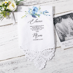 Personalised Wedding Floral Lace 100% Cotton Handkerchief with Name and Date Something Blue Bridal Shower Gift for Brides