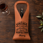 Spersonalizowana torba na wino z imitacji skóry PU z etykietą w stylu vintage, z imieniem i rokiem – prezent na emeryturę, rocznicę lub urodziny dla taty, miłośnika wina