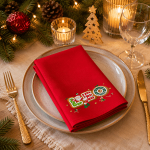 Personalisierte Weihnachtsserviette mit Weihnachtsmann, Rentier und Süßigkeiten-Weihnachtsbaum-Motiv – schnell saugfähig, aus 100 % Baumwolle, mit Namen – Weihnachtsgeschenk für Freunde