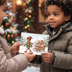 Personalized Christmas Theme Illustration Style Photo Greeting Card with Text Christmas Holiday New Year Gift for Family Friends