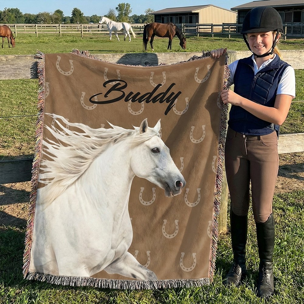 Foto personalizada de caballo Borla Suave manta con nombre Decoración del hogar Fiesta Cumpleaños Aniversario Regalo para los amantes del caballo 3