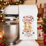 Personalized Merry Christmas Baking Mixer Soft Waffle Tea Towel with Name Kitchen Decor Christmas Gift for Family Friends