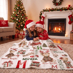 Personalised Christmas Cartoon Teddy Bear Soft Throw Blanket with Name and Initial Home Decor Christmas Gift for Kid Toddler Baby