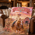 Individuell gestaltete Vintage-Cowgirl-Decke mit Pferdemotiv und Namen – weiche Kuscheldecke für den täglichen Gebrauch, als Geburtstags- oder Weihnachtsgeschenk für Mädchen, Töchter und Pferdeliebhab