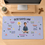Tapis de souris antidérapant personnalisé avec illustration en 3D, motif cartoon, photo, fleur de naissance et nom – Accessoires de bureau – Cadeau de Noël ou de baptême pour les chrétiens