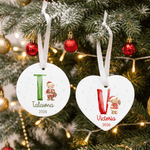 Personalized Teddy Bear Initial Ceramic Christmas Ornament with Name and Year Ribbon Home Decor Baby's First Christmas Gift for Kids Family